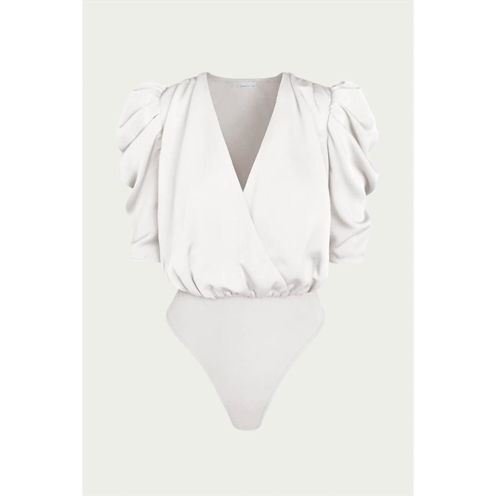 NEW ADELYN RAE lila wrap-effect sateen bodysuit in white